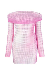 TRÄGERLOSES MINIKLEID MIT KRISTALLVERZIERUNG IN PINK